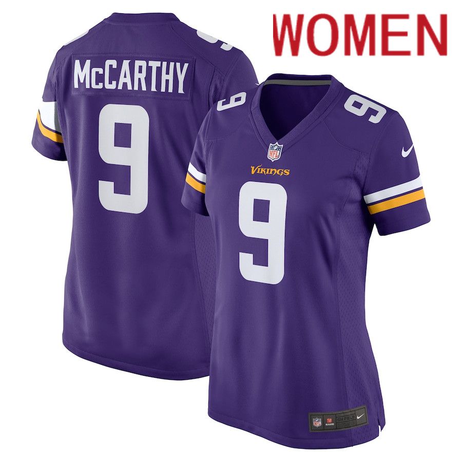 Women Minnesota Vikings #9 J.J. McCarthy Nike Purple 2024 NFL Draft First Round Pick Player Game Jersey->women nfl jersey->Women Jersey